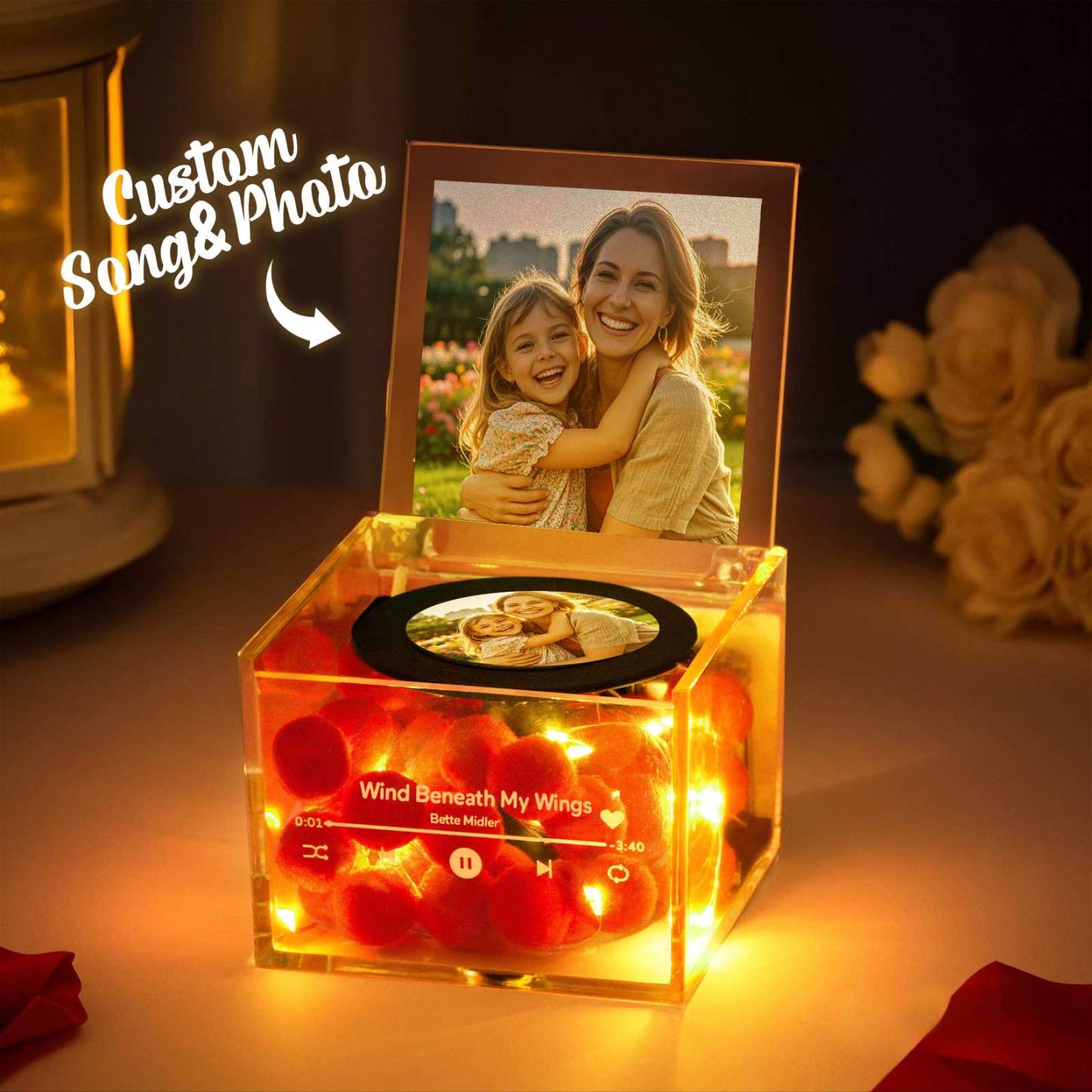 Custom Mini Vinyl Record Player Automatic Music Player Custom Photo Cover Style Engraved Mother's Day Gift for Mum - namenecklace