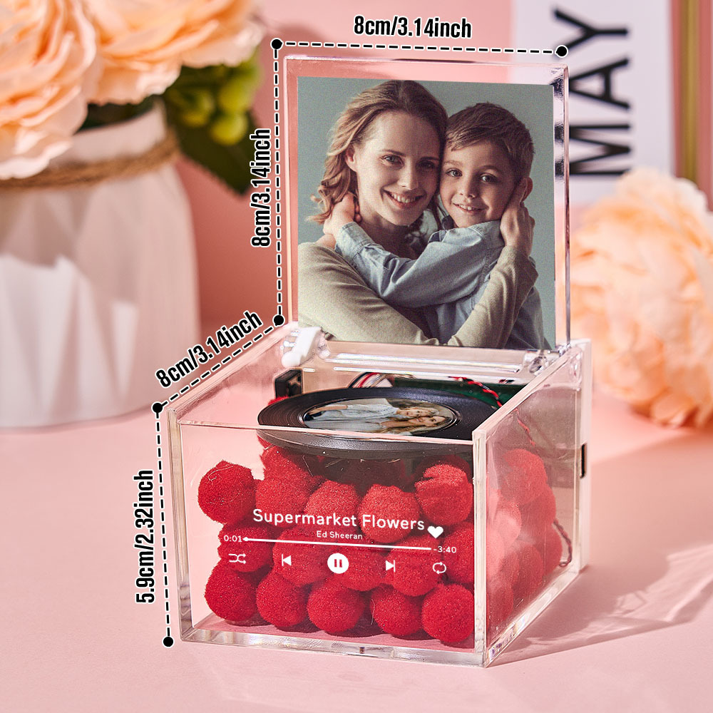 Custom Mini Vinyl Record Player in an Acrylic Box with Custom Text Cover For Mother's Day Gift for Mum - namenecklace