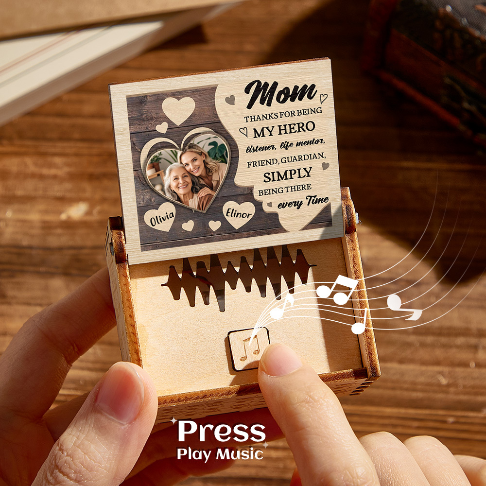 Personalized Wooden Photo Music Box Custom Heart Music Box Gift for Mother - namenecklace