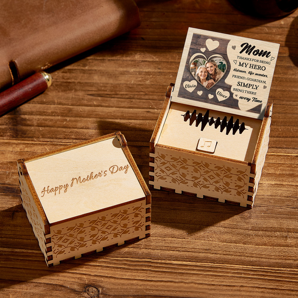 Personalized Wooden Photo Music Box Custom Heart Music Box Gift for Mother - namenecklace
