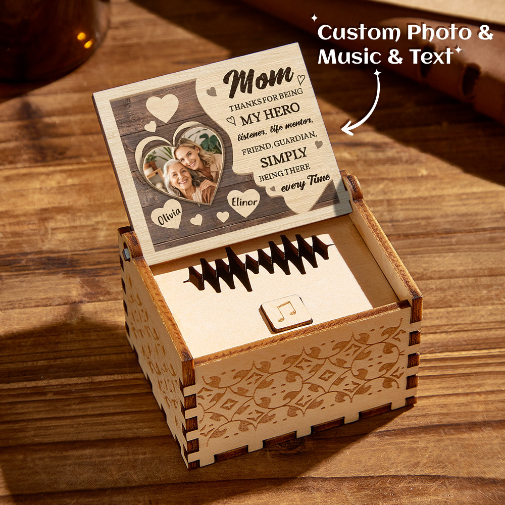 Personalized Wooden Photo Music Box Custom Heart Music Box Gift for Mother - namenecklace