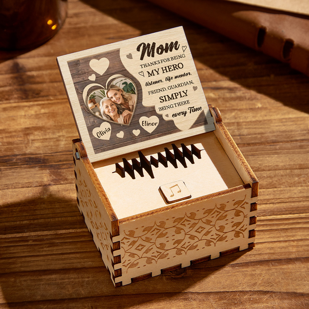 Personalized Wooden Photo Music Box Custom Heart Music Box Gift for Mother - namenecklace