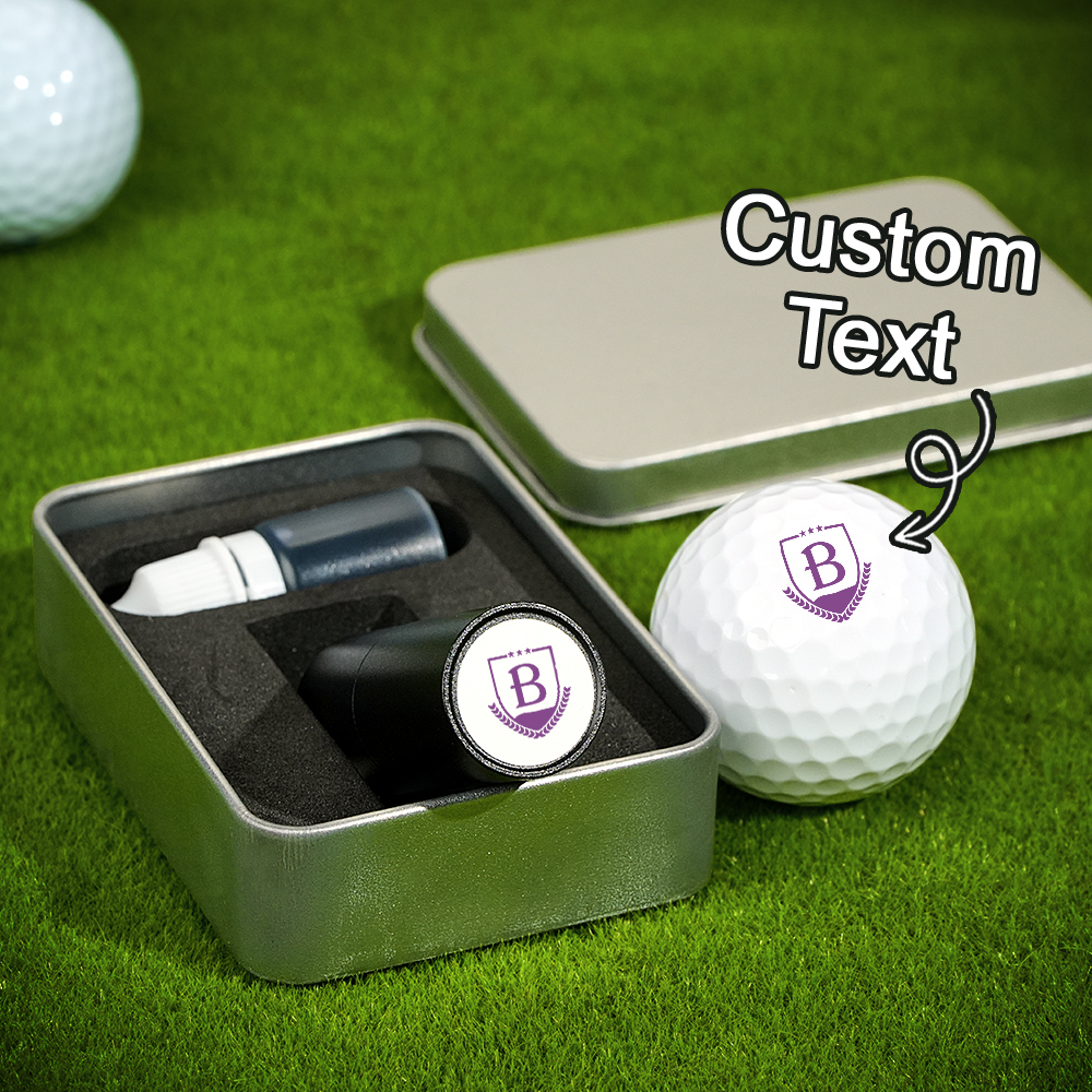 Personalized Monogrammed Initial Golf Ball Stamp with Metal Storage Box Birthday Father's Day Gift for Golf Player