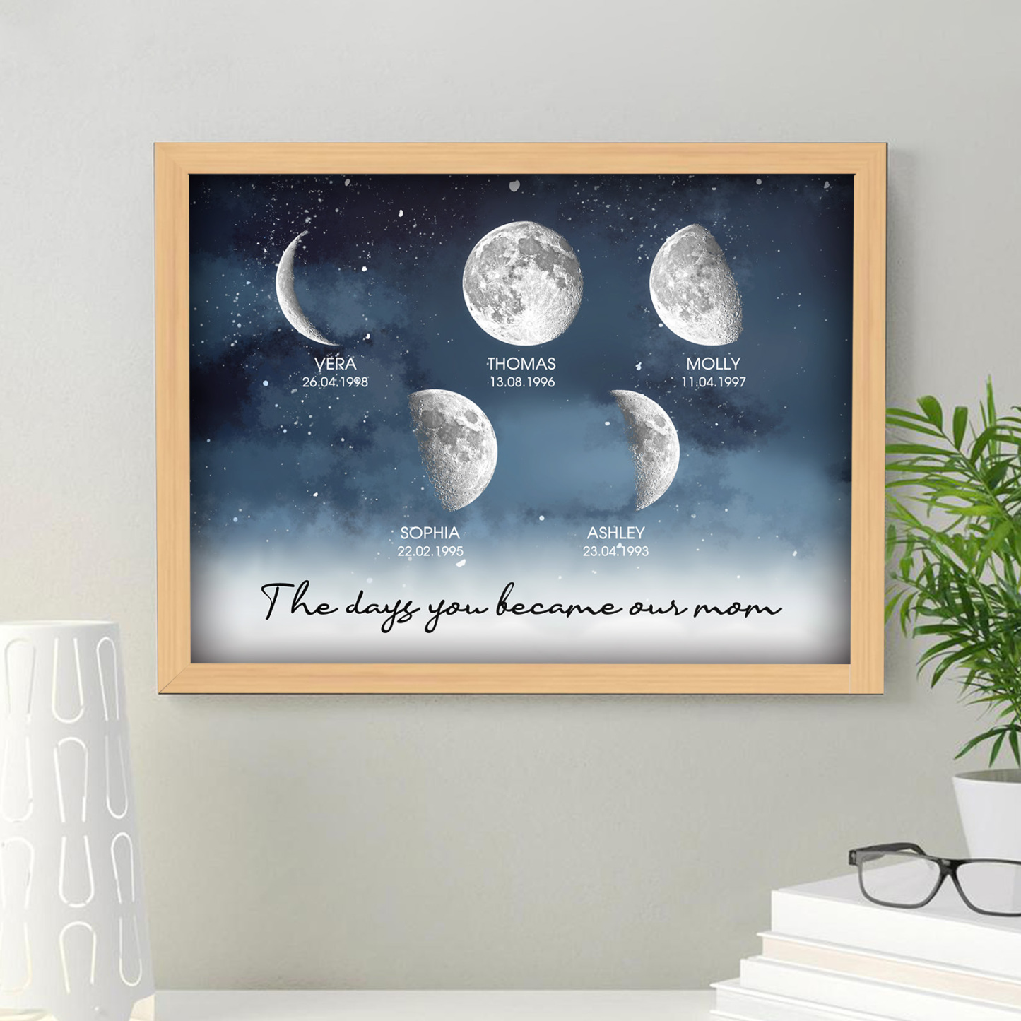 Personalized Starry Night The Day You Became Mom Custom Birth Moon Phase With Kids Names Ideal Gifts for Mother's Day Gifts