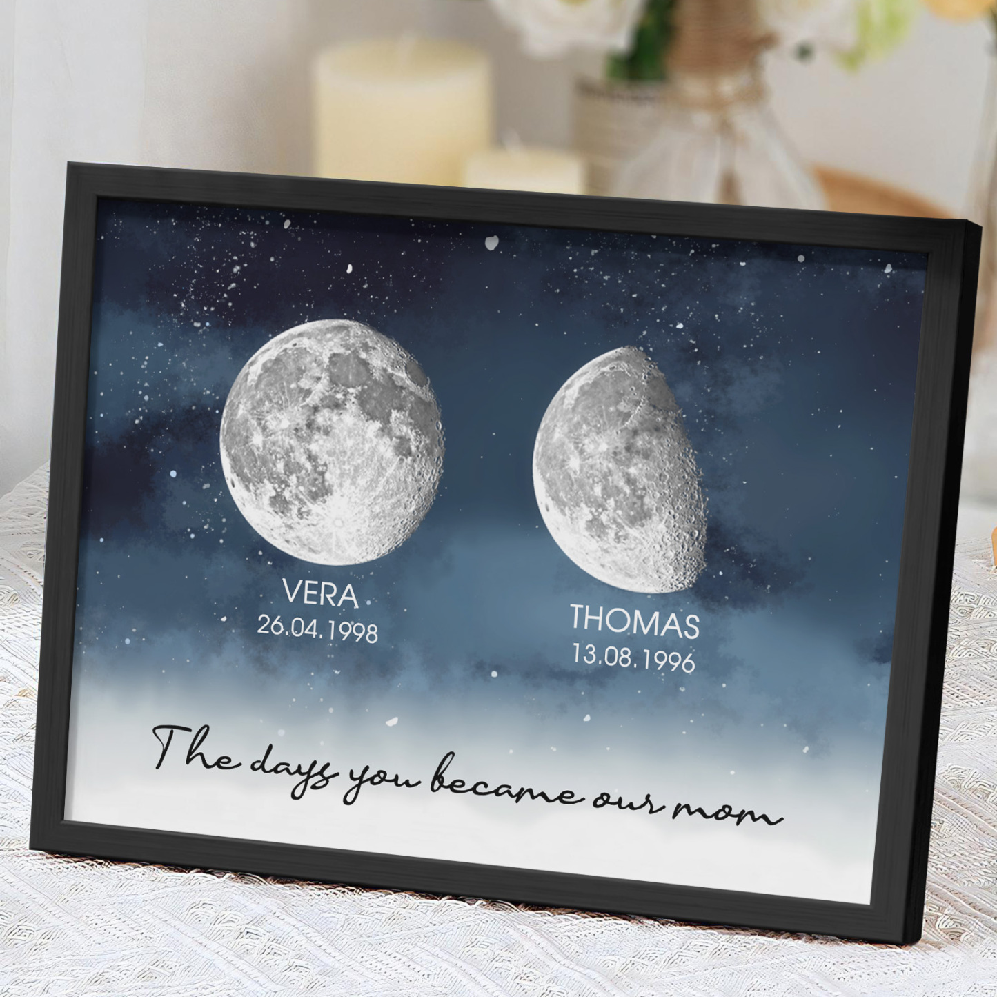 Personalized Starry Night The Day You Became Mom Custom Birth Moon Phase With Kids Names Ideal Gifts for Mother's Day Gifts