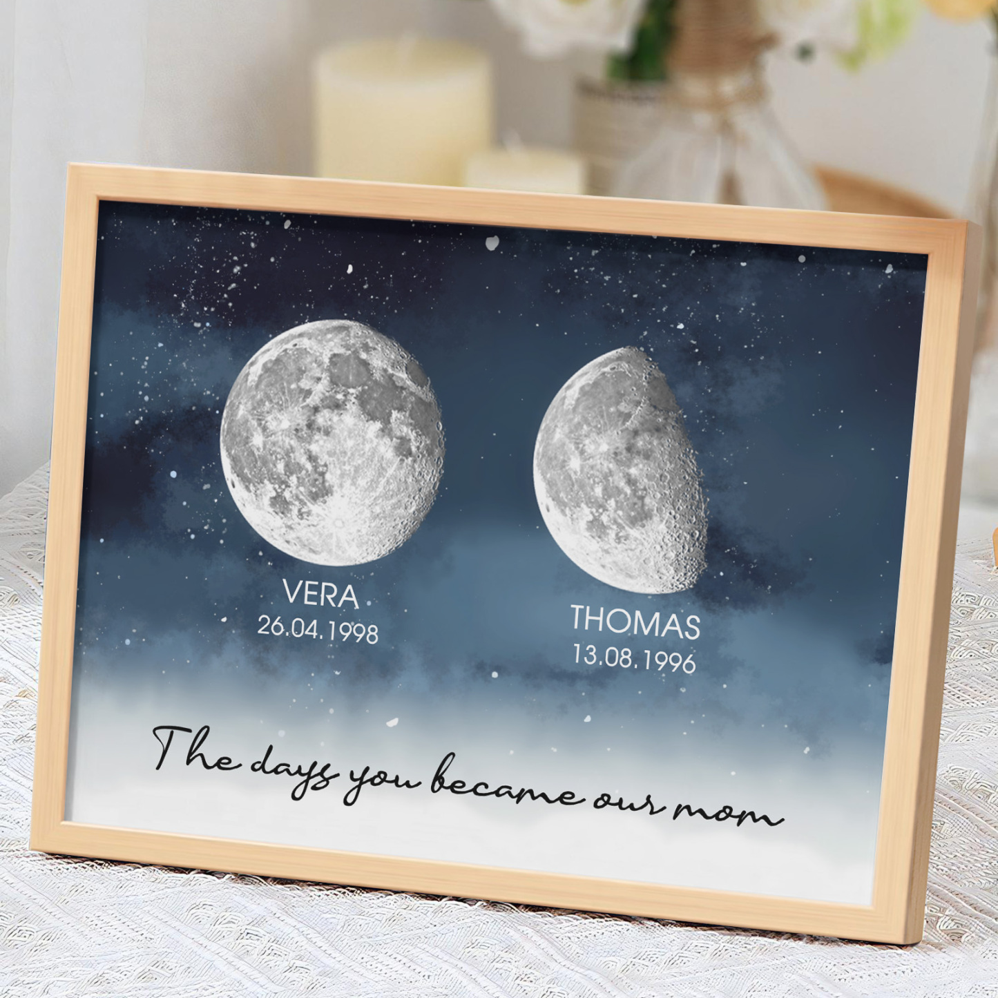 Personalized Starry Night The Day You Became Mom Custom Birth Moon Phase With Kids Names Ideal Gifts for Mother's Day Gifts