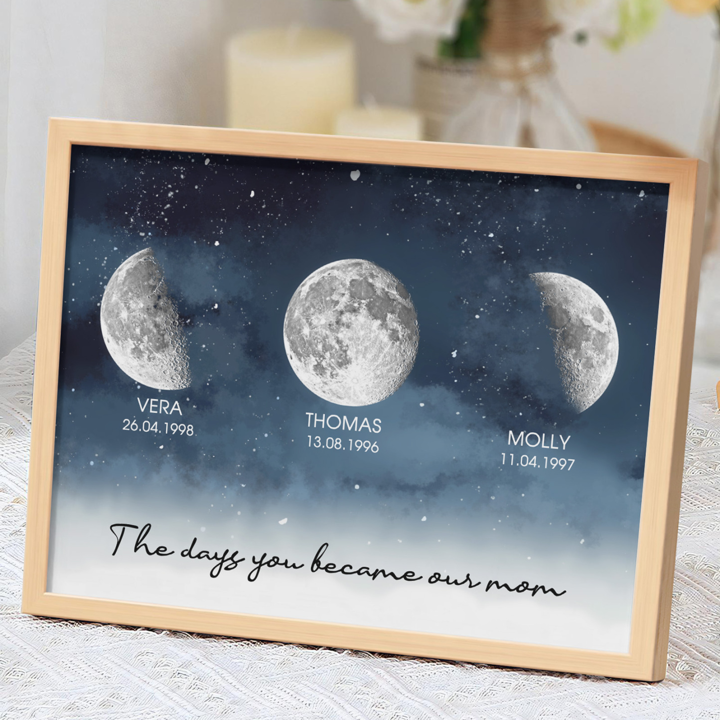 Personalized Starry Night The Day You Became Mom Custom Birth Moon Phase With Kids Names Ideal Gifts for Mother's Day Gifts