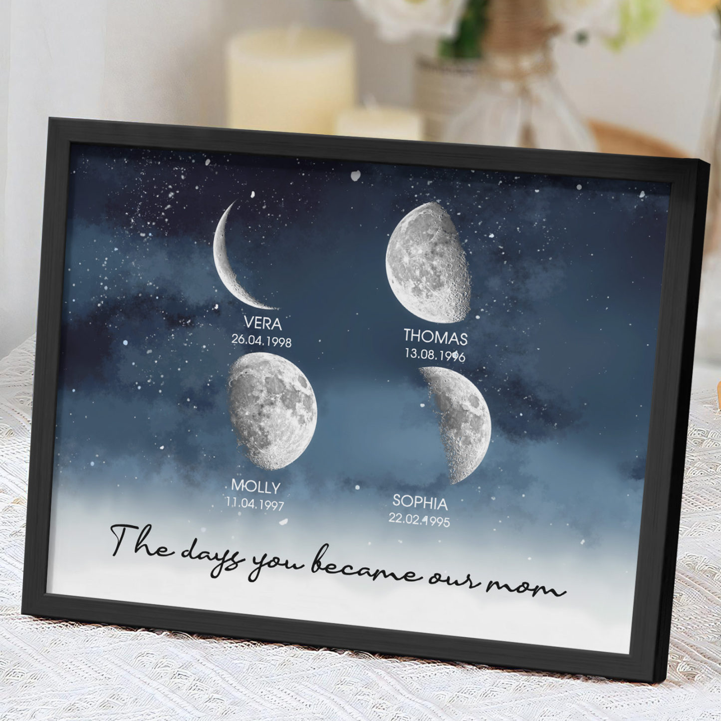 Personalized Starry Night The Day You Became Mom Custom Birth Moon Phase With Kids Names Ideal Gifts for Mother's Day Gifts