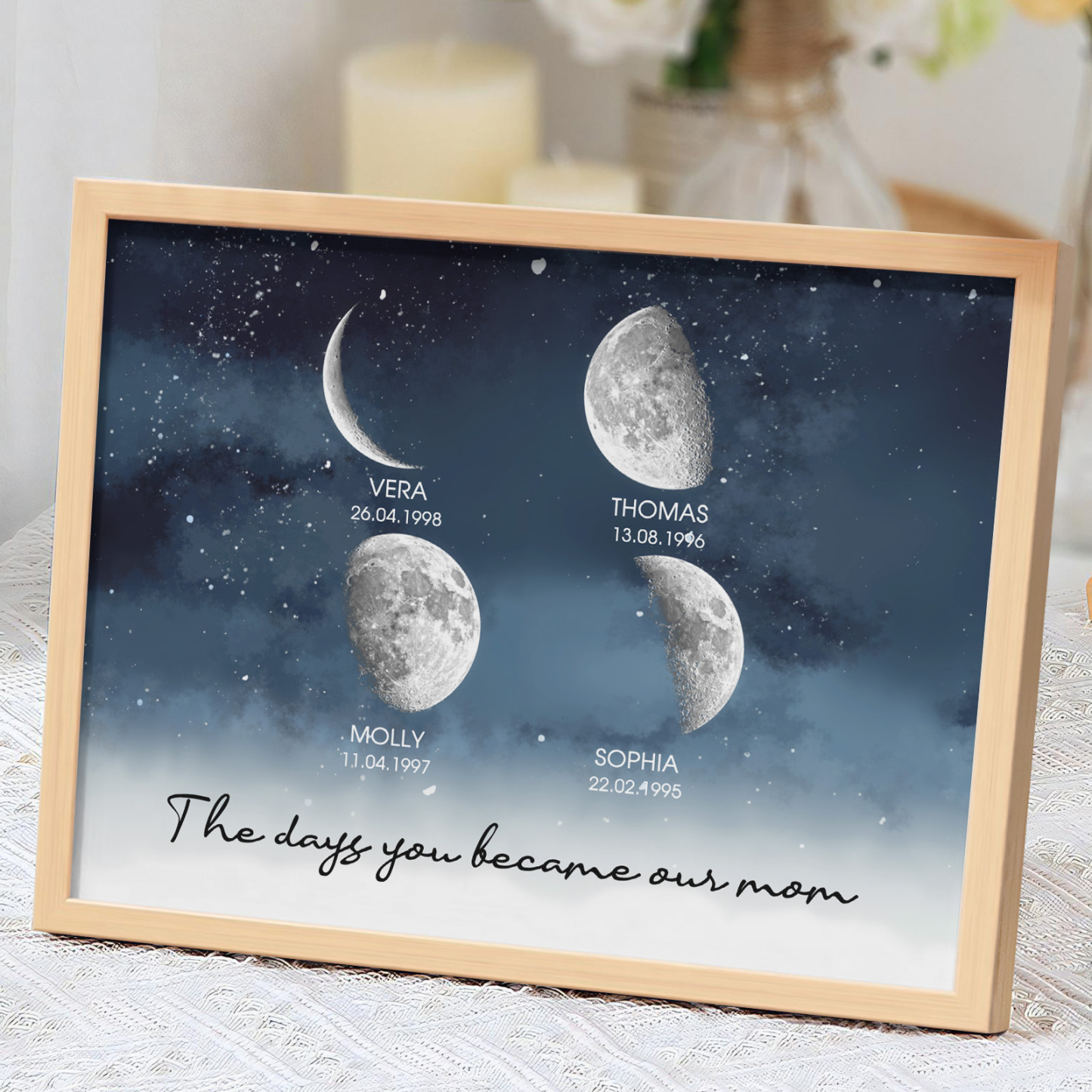 Personalized Starry Night The Day You Became Mom Custom Birth Moon Phase With Kids Names Ideal Gifts for Mother's Day Gifts
