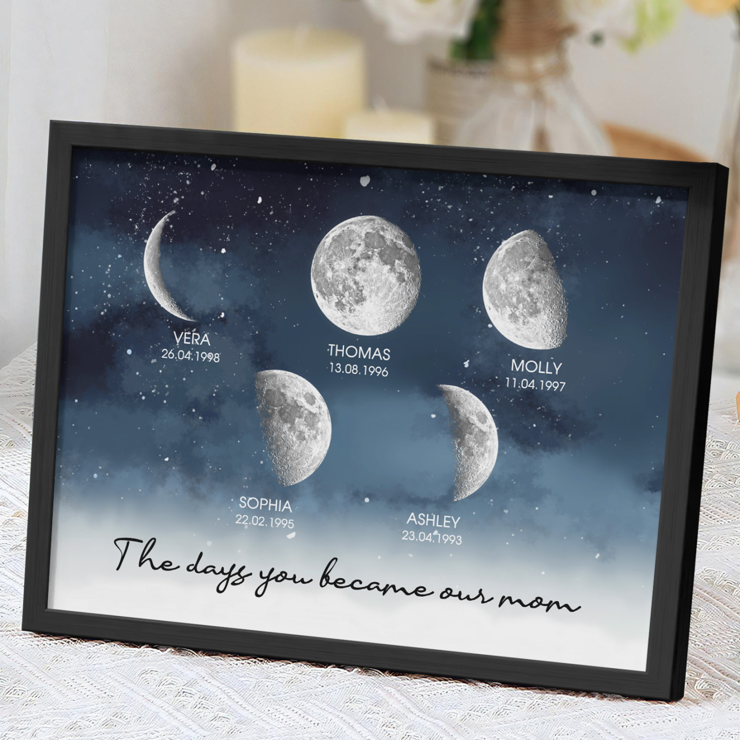Personalized Starry Night The Day You Became Mom Custom Birth Moon Phase With Kids Names Ideal Gifts for Mother's Day Gifts