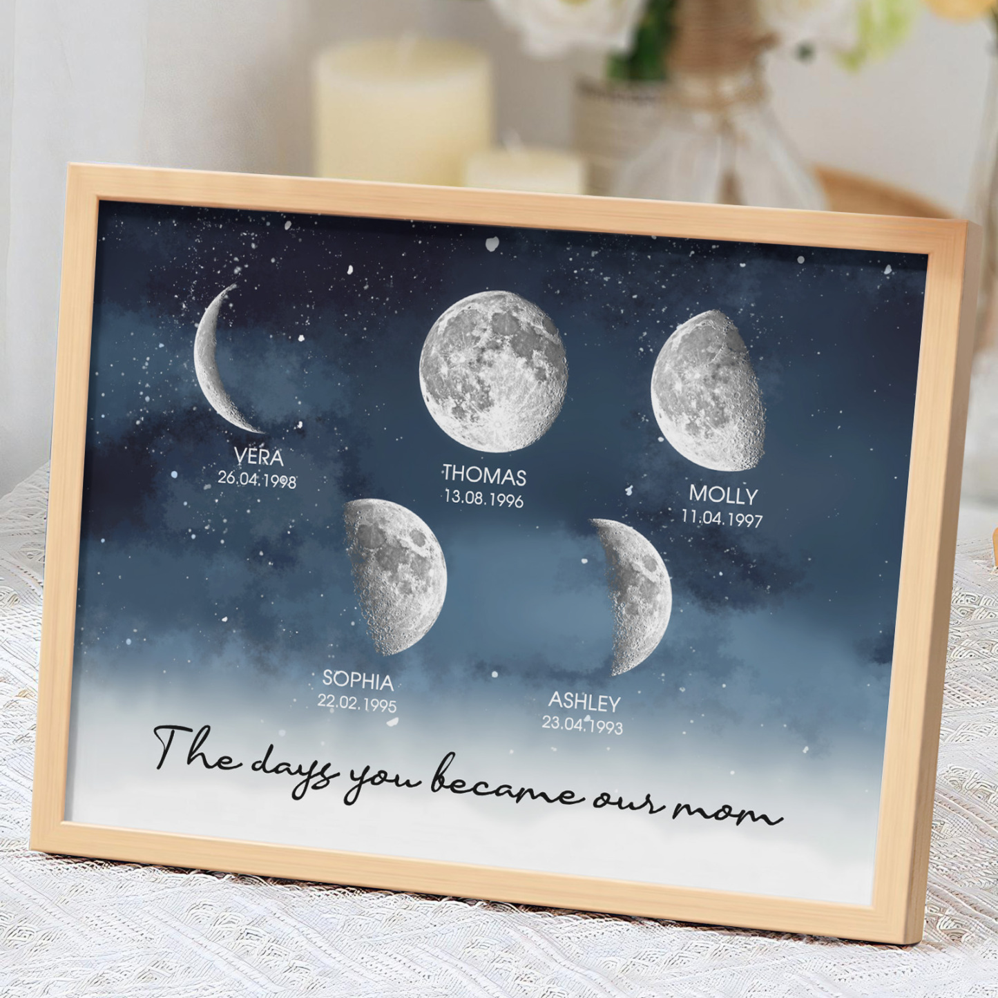Personalized Starry Night The Day You Became Mom Custom Birth Moon Phase With Kids Names Ideal Gifts for Mother's Day Gifts