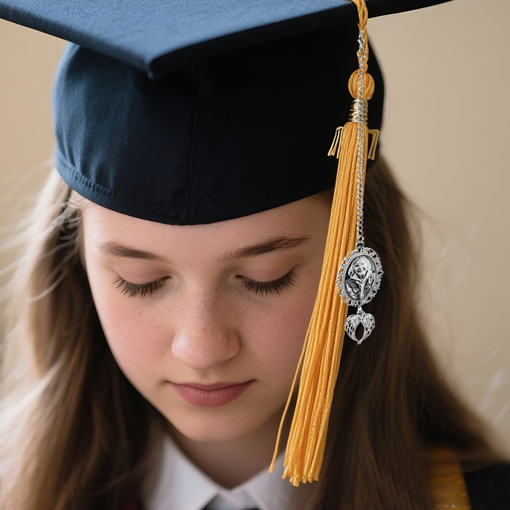 Custom Graduation Tassel With Memorial Photo Charm, Personalized Tassel Charm with Wings, Unqiue Graduation Gifts