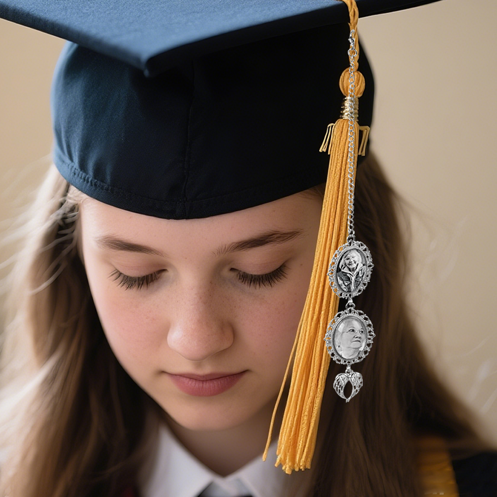 Custom Graduation Tassel With Memorial Photo Charm, Personalized Tassel Charm with Wings, Unqiue Graduation Gifts