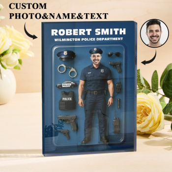 Personalized 3D Effect Police Officer Action Figure Pack Packaging Custom Acrylic Block Plaque Gift For Police Officers