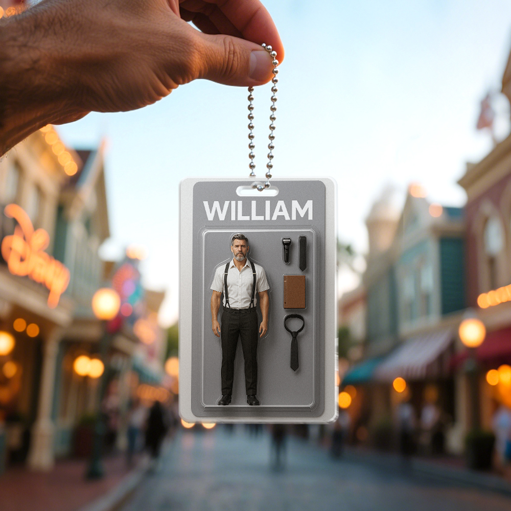 Ganzkörper-anpassbare Actionfigur-packung Verpackung Spielzeugbox-stil Kunstgeschenk Personalisierter Acryl-autoaufhänger Geschenk Für Ihn - namenecklace