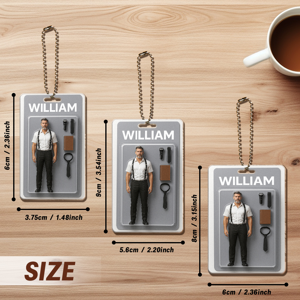 Ganzkörper-anpassbare Actionfigur-packung Verpackung Spielzeugbox-stil Kunstgeschenk Personalisierter Acryl-autoaufhänger Geschenk Für Ihn - namenecklace