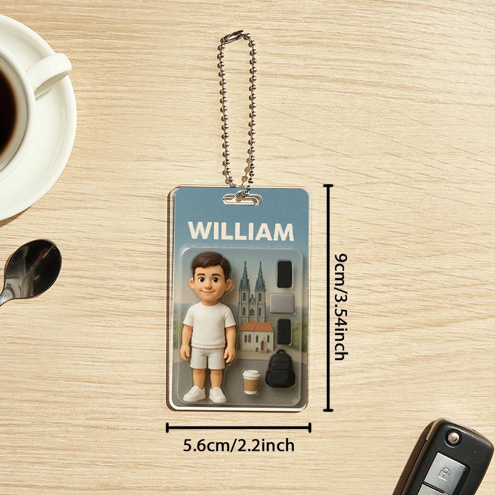 3D Effect Action Figure Pack Packaging Toy Box Style Art Gift Personalized Acrylic Car Hanger Gift for Dad Father's Day Gift - namenecklace