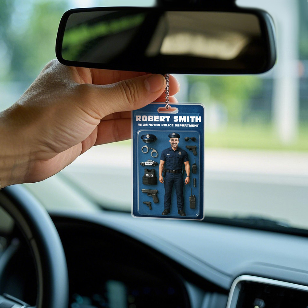 Custom 3D Effect Action Figure Customizable Head Packaging Toy Box Style Art Gift Personalized Acrylic Car Hanger Gift for Police Officers