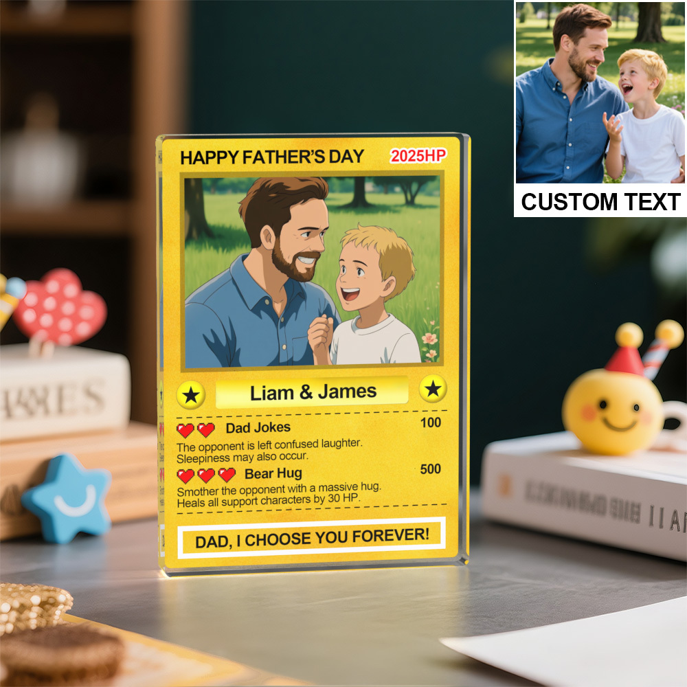 Custom Poke Card Plaque Personalized Anime Acrylic Block for Dad Father's Day Gift Custom Trading Card Style Photo Plaque