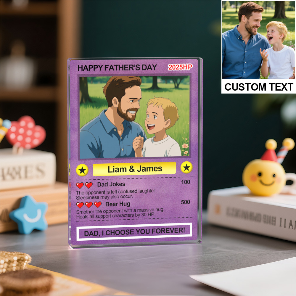 Custom Poke Card Plaque Personalized Anime Acrylic Block for Dad Father's Day Gift Custom Trading Card Style Photo Plaque