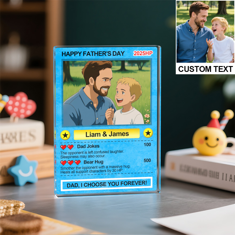 Custom Poke Card Plaque Personalized Anime Acrylic Block for Dad Father's Day Gift Custom Trading Card Style Photo Plaque