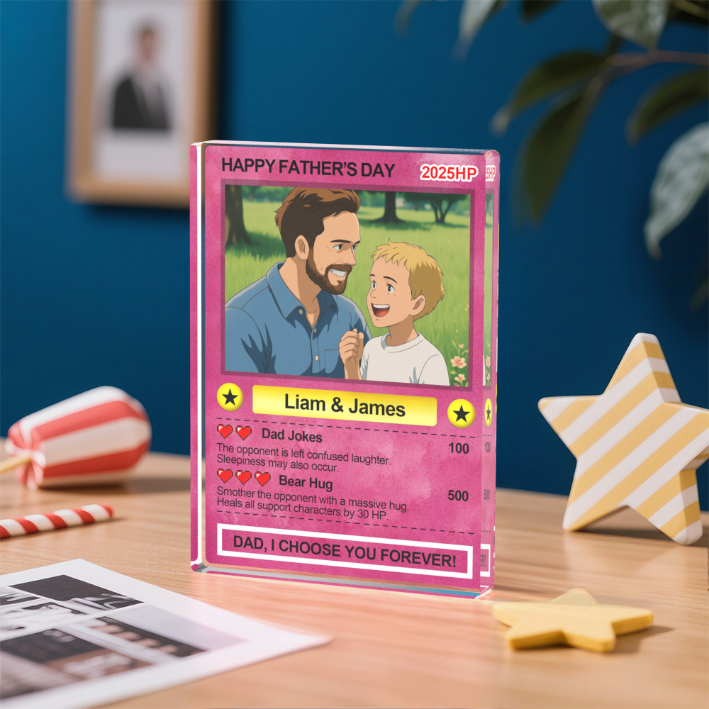 Custom Poke Card Plaque Personalized Anime Acrylic Block for Dad Father's Day Gift Custom Trading Card Style Photo Plaque