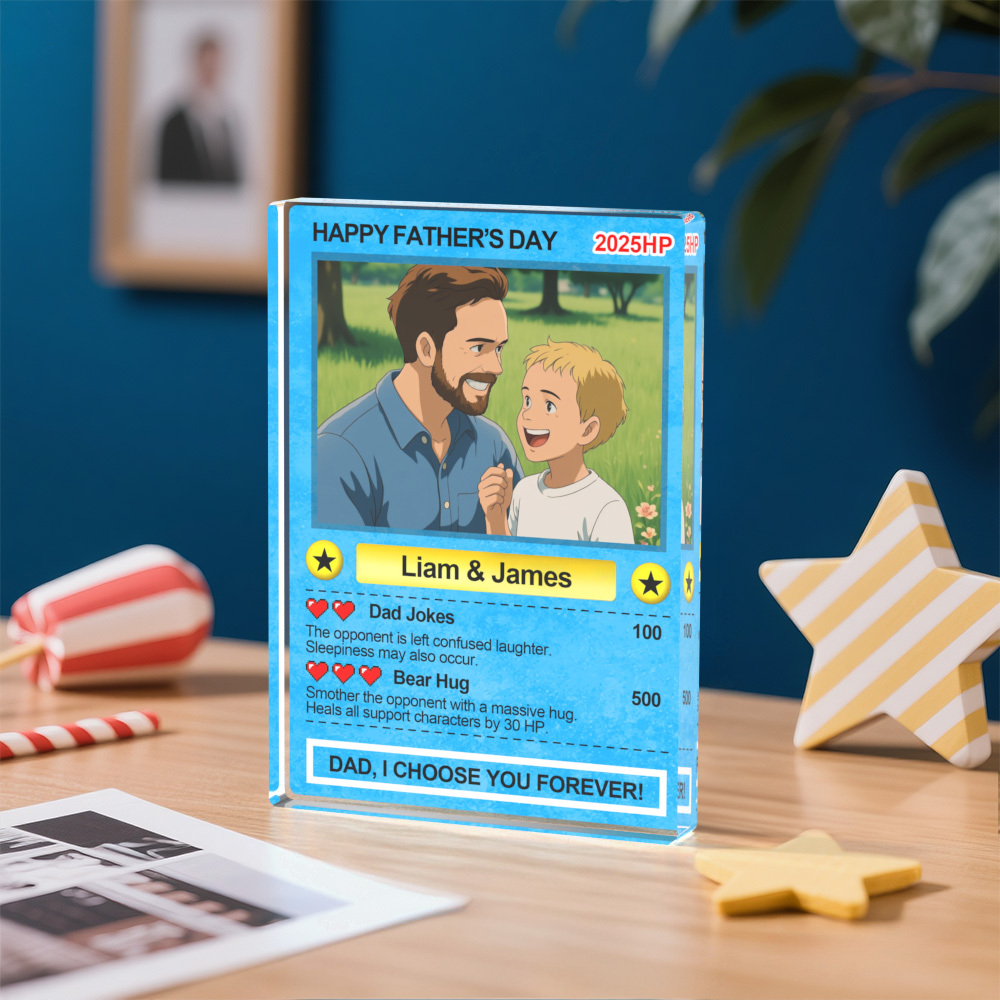Custom Poke Card Plque Personalized Anime Acrylic Block for Dad Father's Day Gift Custom Trading Card Style Photo Plaque