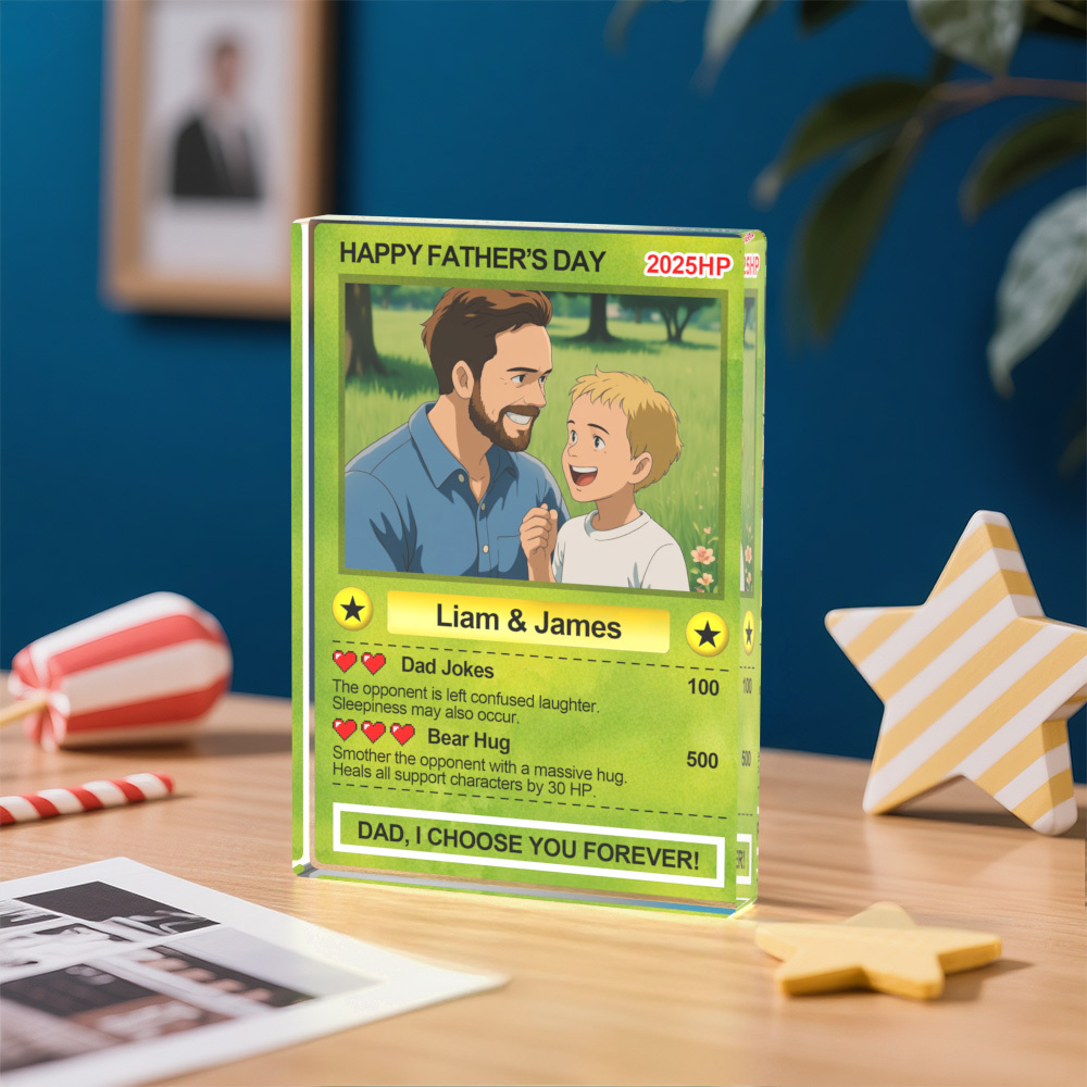 Custom Poke Card Plaque Personalized Anime Acrylic Block for Dad Father's Day Gift Custom Trading Card Style Photo Plaque
