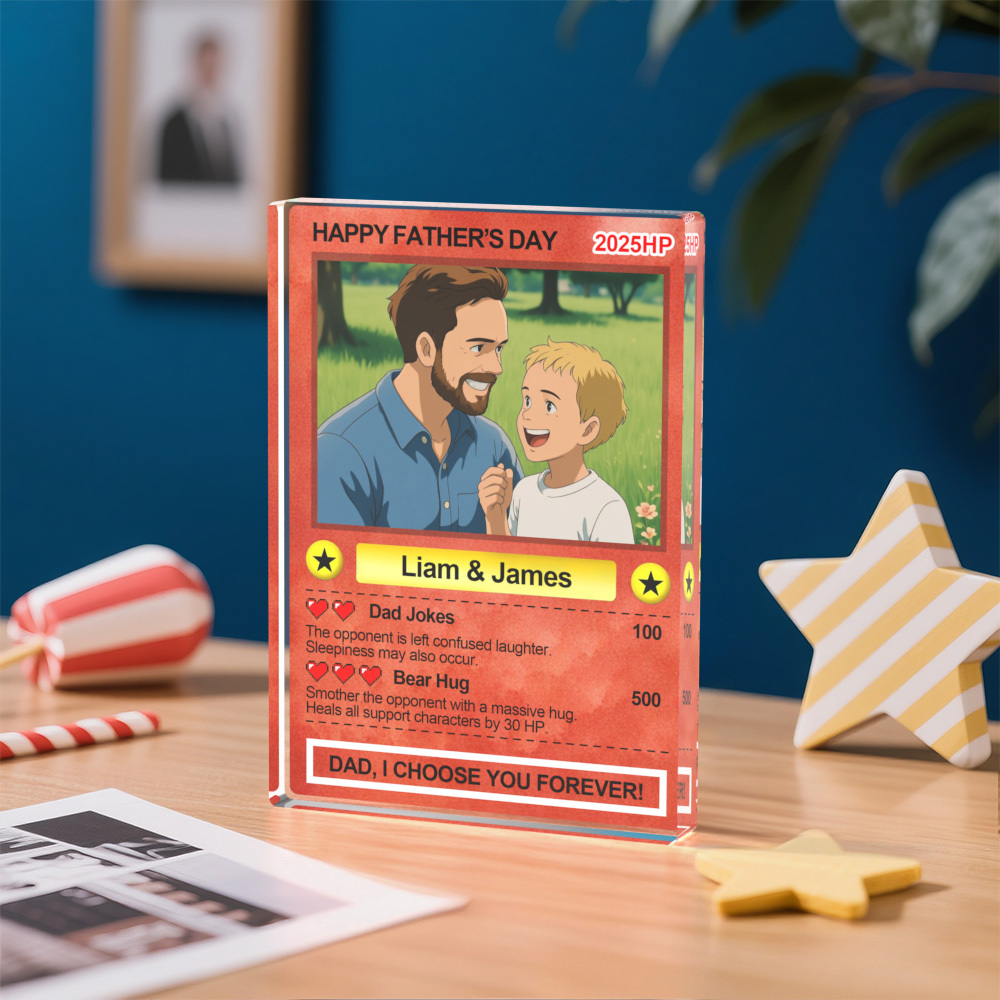 Custom Poke Card Plaque Personalized Anime Acrylic Block for Dad Father's Day Gift Custom Trading Card Style Photo Plaque