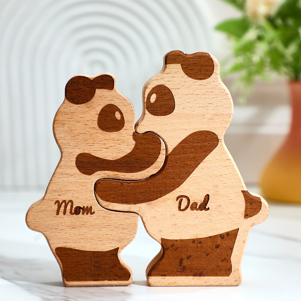 Custom Names Wooden Pandas Family Block Puzzle Home Decor Gifts - NameNecklace
