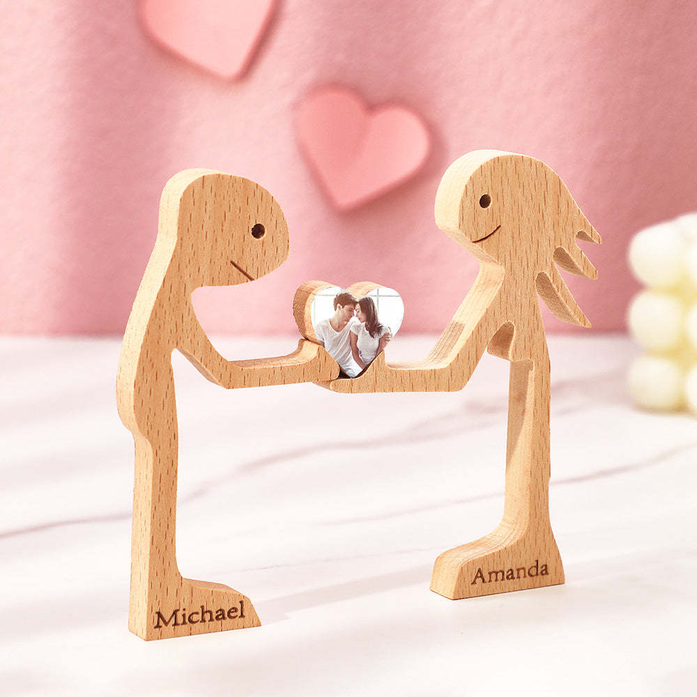 Personalized Wooden Standing Couple and Love Heart Puzzle Custom Valentine's Day Gifts - NameNecklace