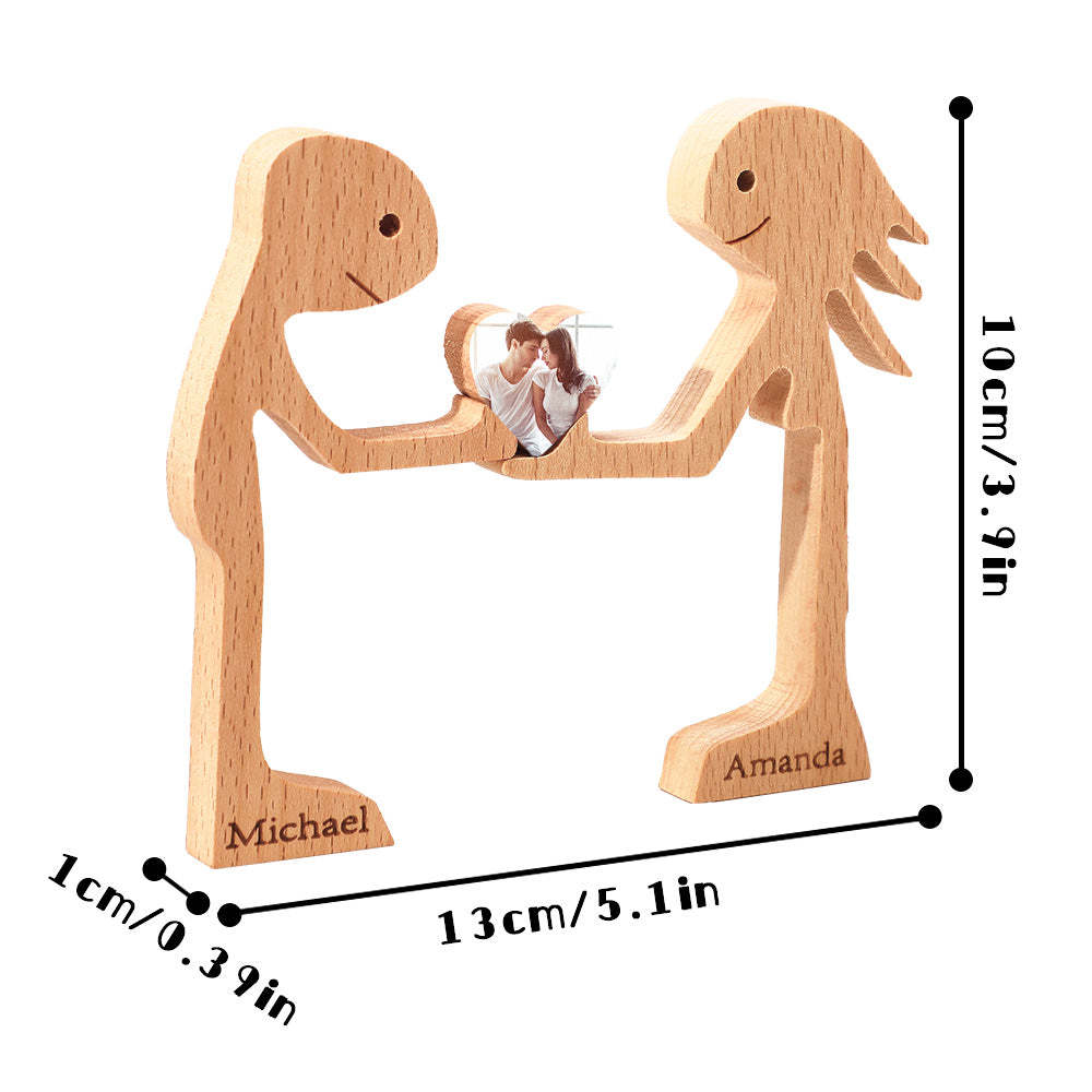 Personalized Wooden Standing Couple and Love Heart Puzzle Custom Valentine's Day Gifts - NameNecklace