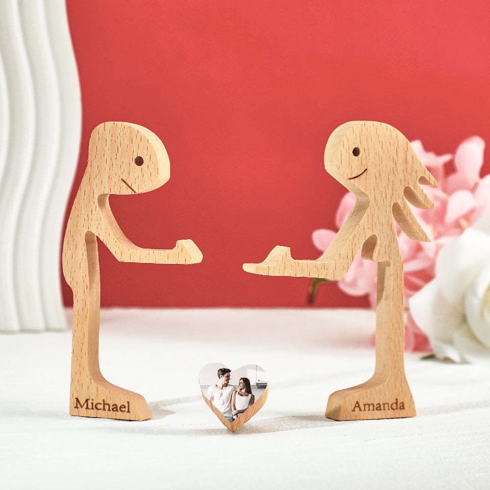 Personalized Wooden Standing Couple and Love Heart Puzzle Custom Valentine's Day Gifts - NameNecklace