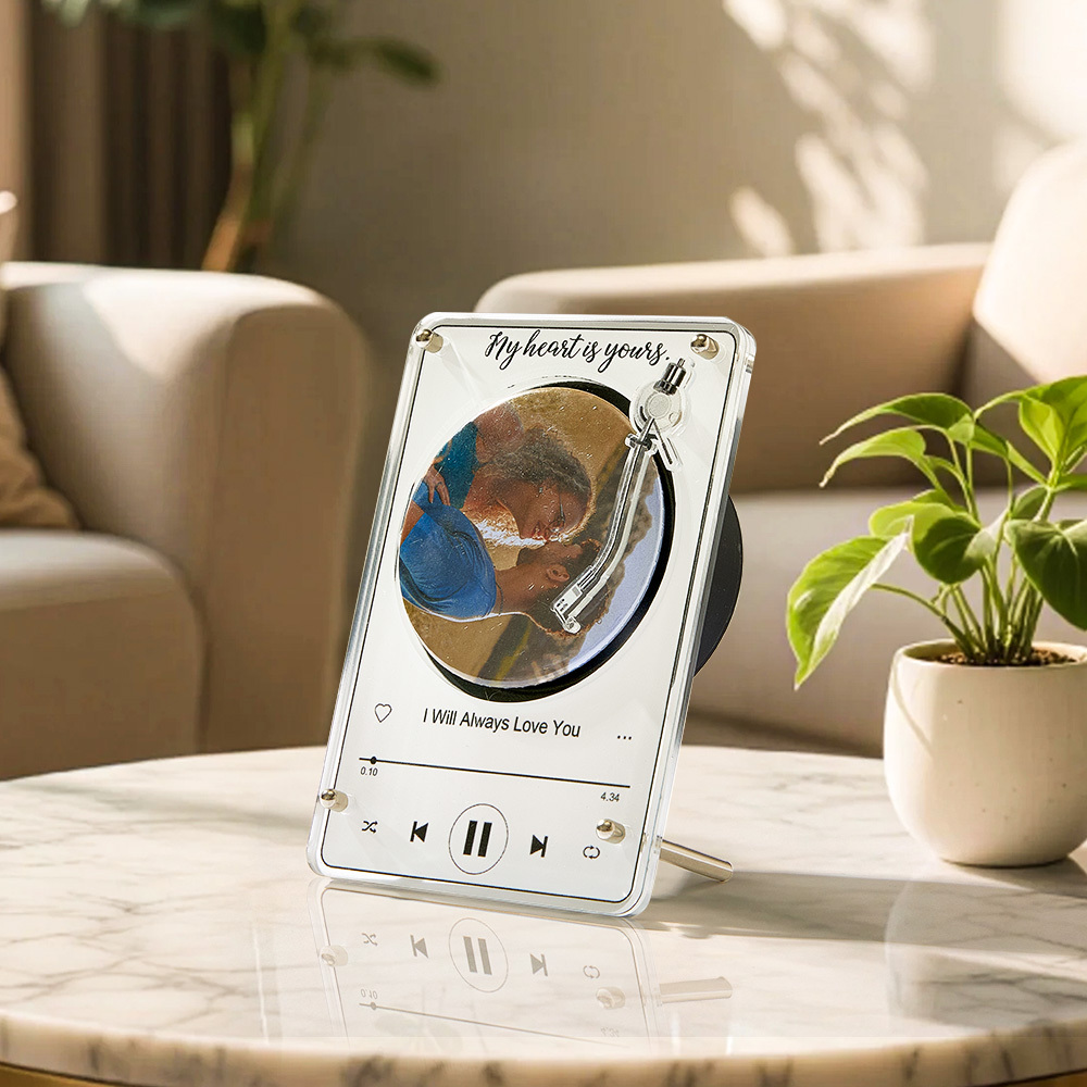 Customizable Spinning Record Player Photo Plaque Personalized Music Plaque with Rotating Photo Magnetic Photo & Music Plaque with Speaker