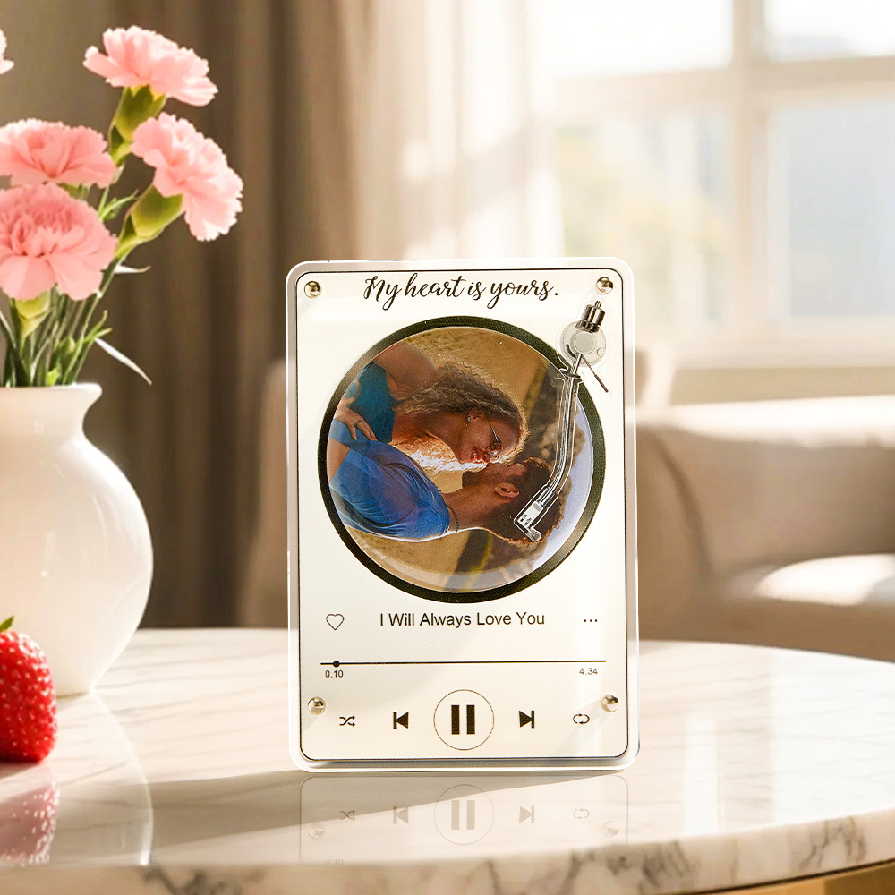 Customizable Spinning Record Player Photo Plaque Personalized Music Plaque with Rotating Photo Magnetic Photo & Music Plaque with Speaker