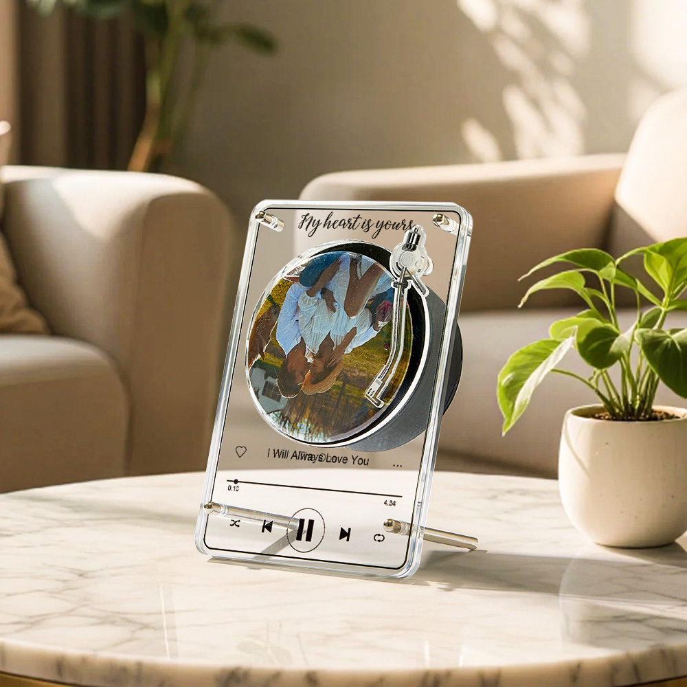 Customizable Spinning Record Player Photo Plaque Personalized Music Plaque with Rotating Photo Magnetic Photo & Music Plaque with Speaker