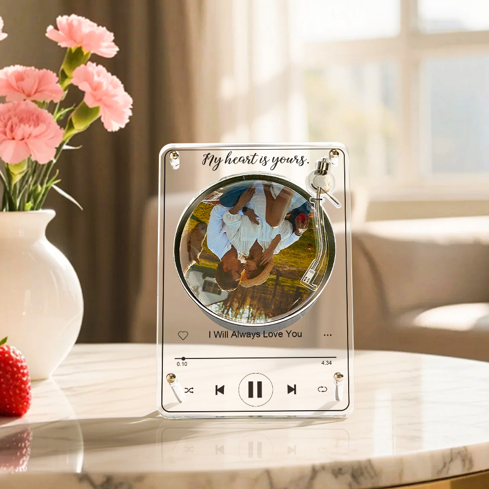 Customizable Spinning Record Player Photo Plaque Personalized Music Plaque with Rotating Photo Magnetic Photo & Music Plaque with Speaker