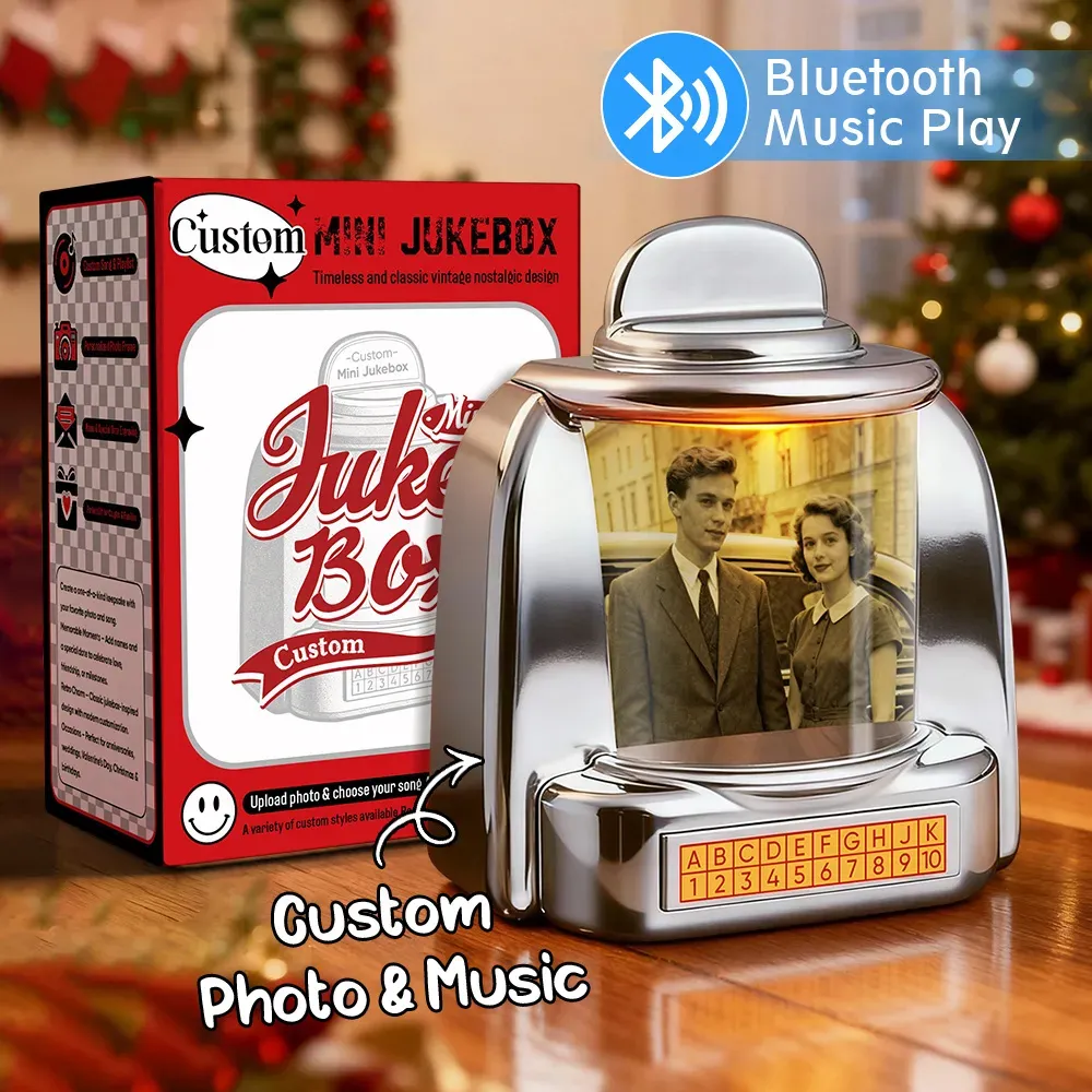 Custom Mini Jukebox Retro Speaker �C Personalized Photo Music Mini Player with Radio | Vintage Tabletop Home Decor Nostalgic Gift