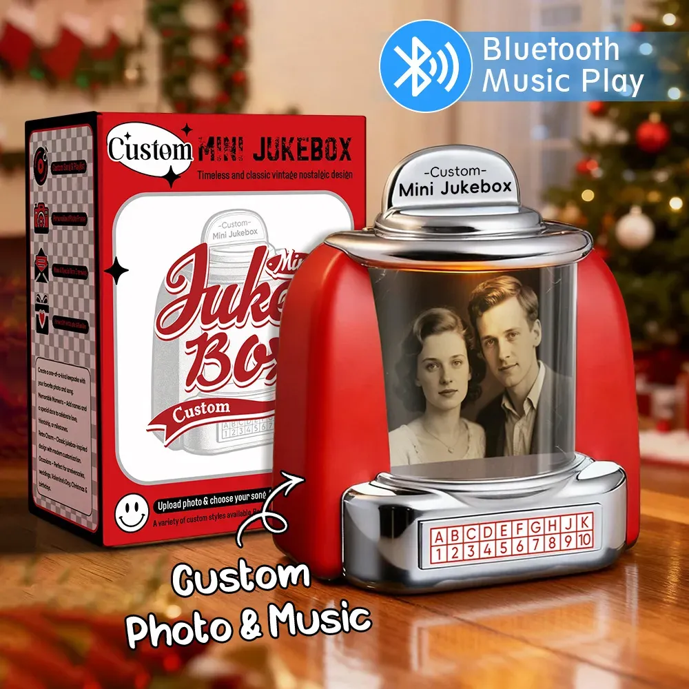 Custom Mini Jukebox Retro Speaker �C Personalized Photo Music Mini Player with Radio | Vintage Tabletop Home Decor Nostalgic Gift