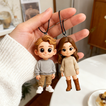 Valentine's Day gift Custom 3D Photo Car Pendant Personalized Mini Character Ornament Handcrafted Car Decoration Gift for Couples Friends Family and Loved Ones - namenecklace