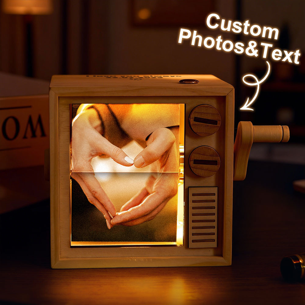 Custom Photo Flipbook Frame Animation Machine Mechanical Hand-cranked Flipbook Box with Light Black Walnut Valentine's Day Gifts - namenecklace