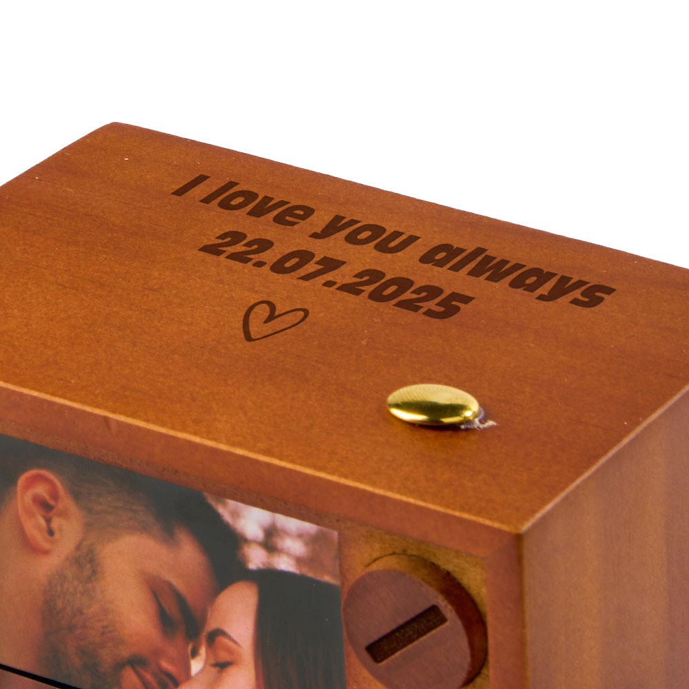 Custom Photo Flipbook Frame Animation Machine Mechanical Hand-cranked Flipbook Box with Light Black Walnut Valentine's Day Gifts - namenecklace