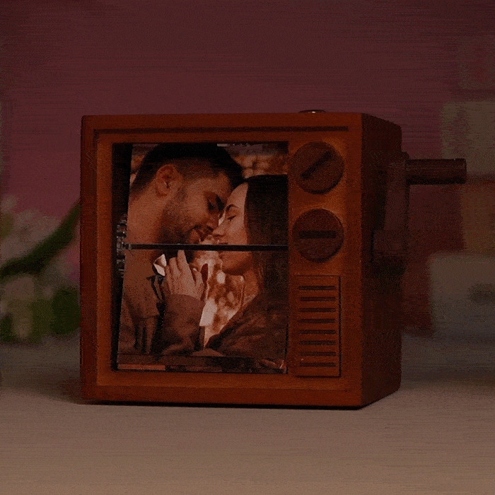 Custom Photo Flipbook Frame Animation Machine Mechanical Hand-cranked Flipbook Box with Light Black Walnut Valentine's Day Gifts - namenecklace