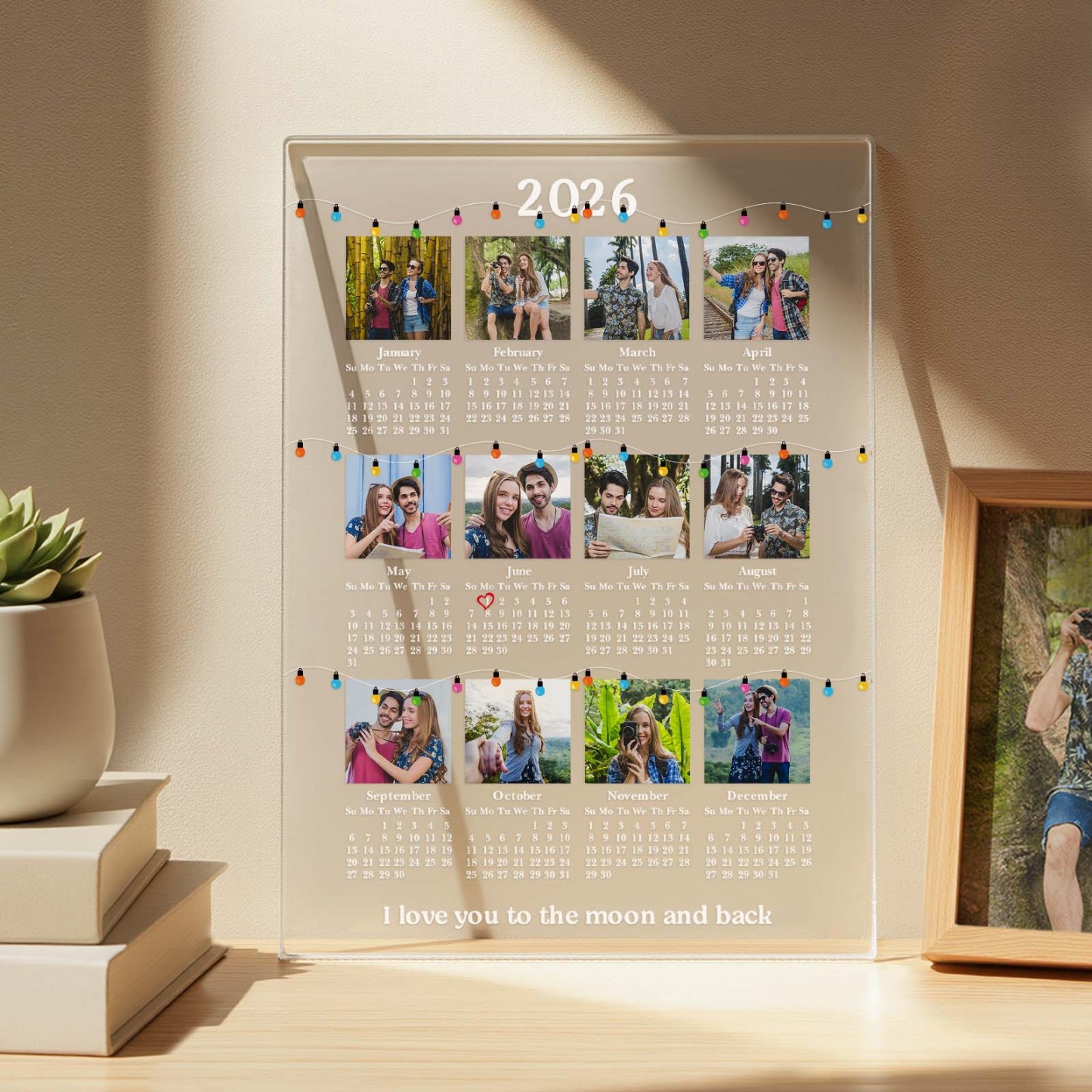 Valentine's Day Gifts Personalized Photo 2026 Calendar Light Custom Couple Picture Glow Night Light Desk Calendar 2026 New Year Gifts