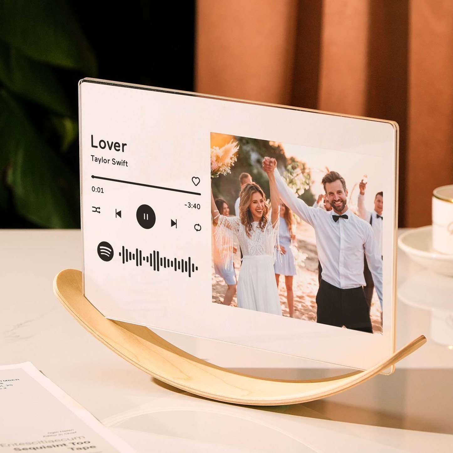 Personalized Photo Wooden Floating Picture Frames Custom Music Tabletop Decor Gift for Couple - NameNecklace