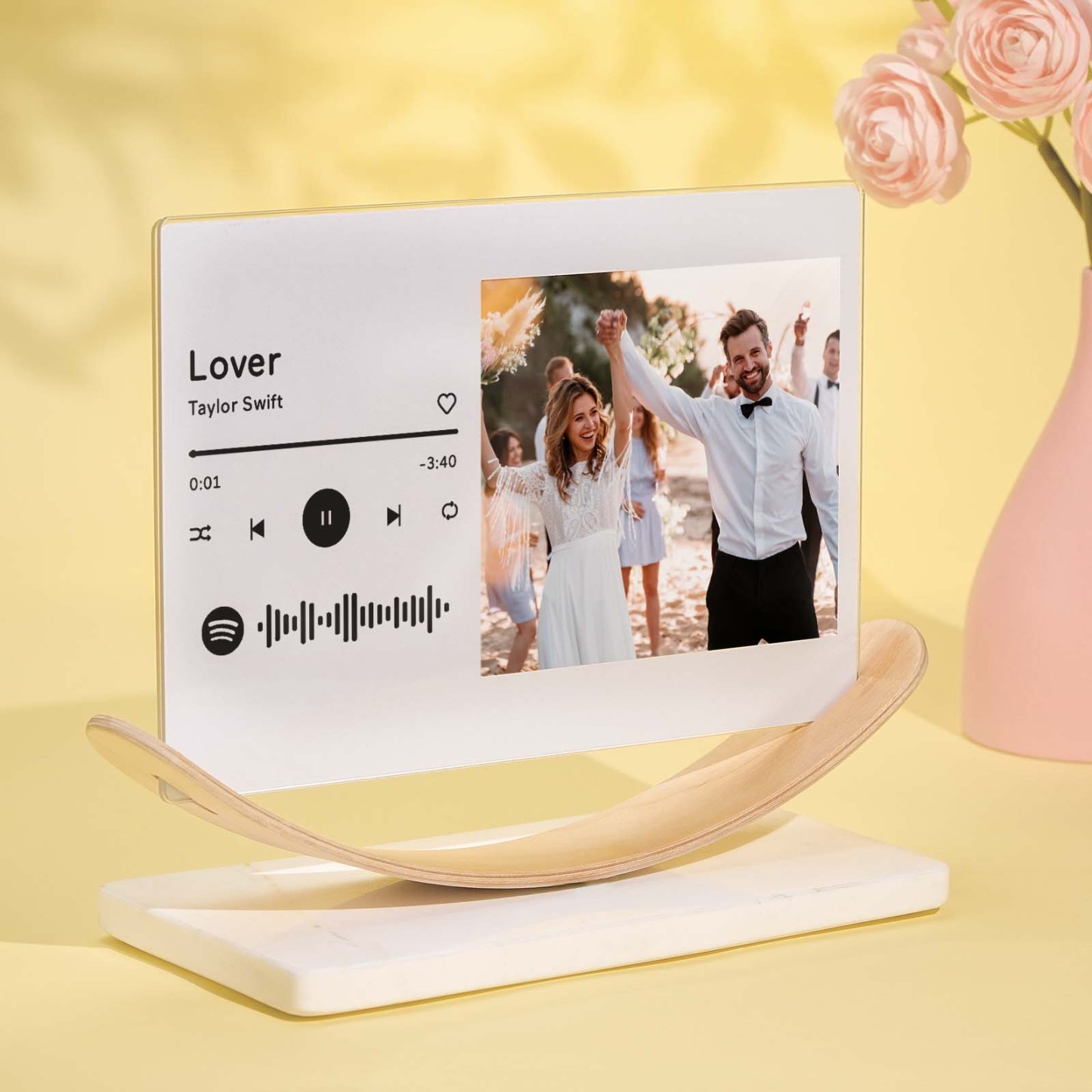Personalized Photo Wooden Floating Picture Frames Custom Music Tabletop Decor Gift for Couple - NameNecklace