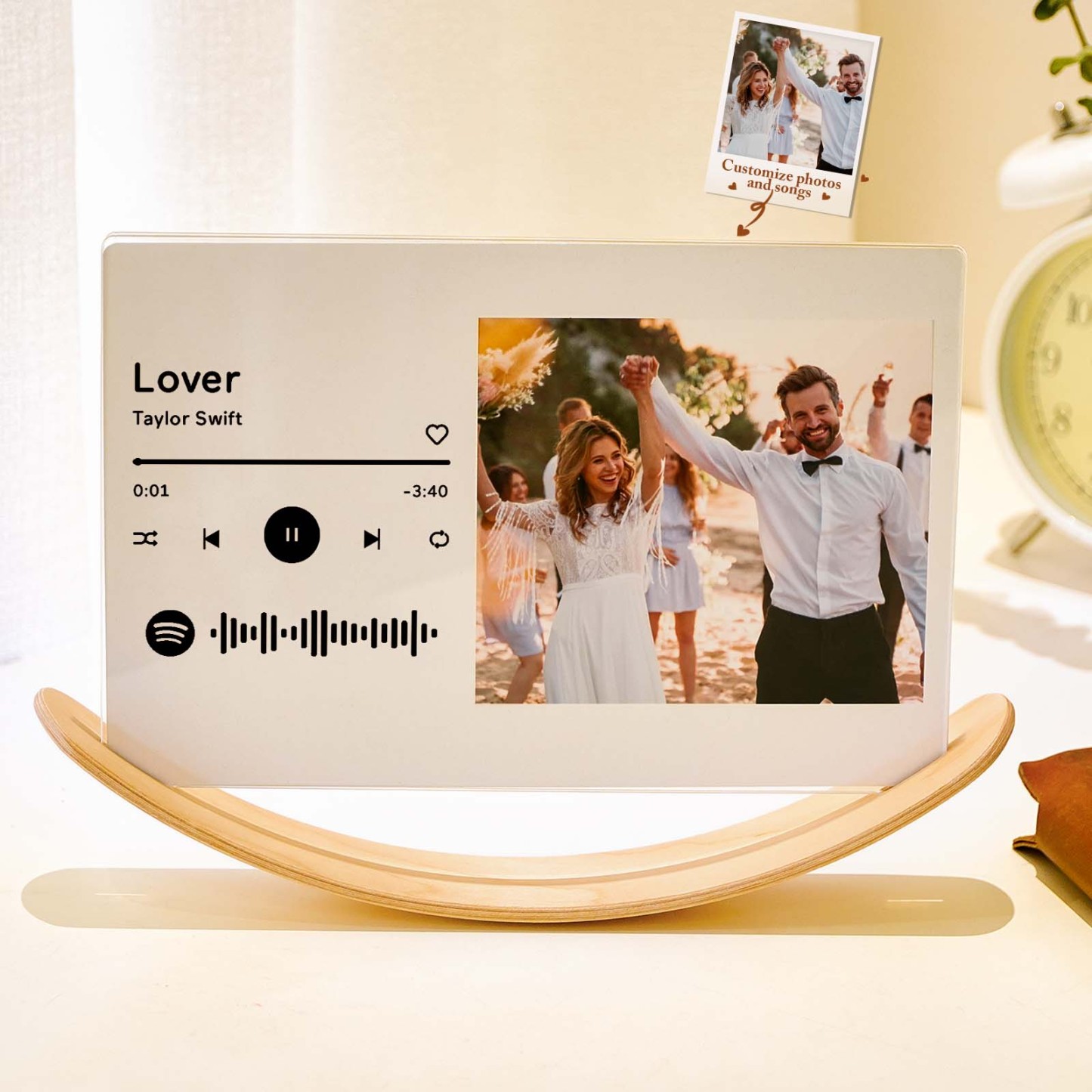 Personalized Photo Wooden Floating Picture Frames Custom Music Tabletop Decor Gift for Couple - NameNecklace