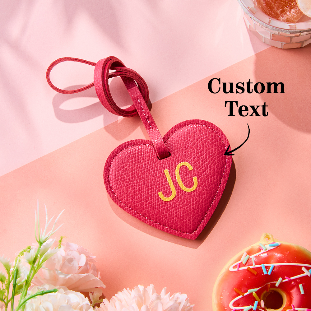 Custom Leather Heart Bag Charm Personalized Heart Keychain Leather Initial Heart Pendant Handbag Accessory Gift for Her