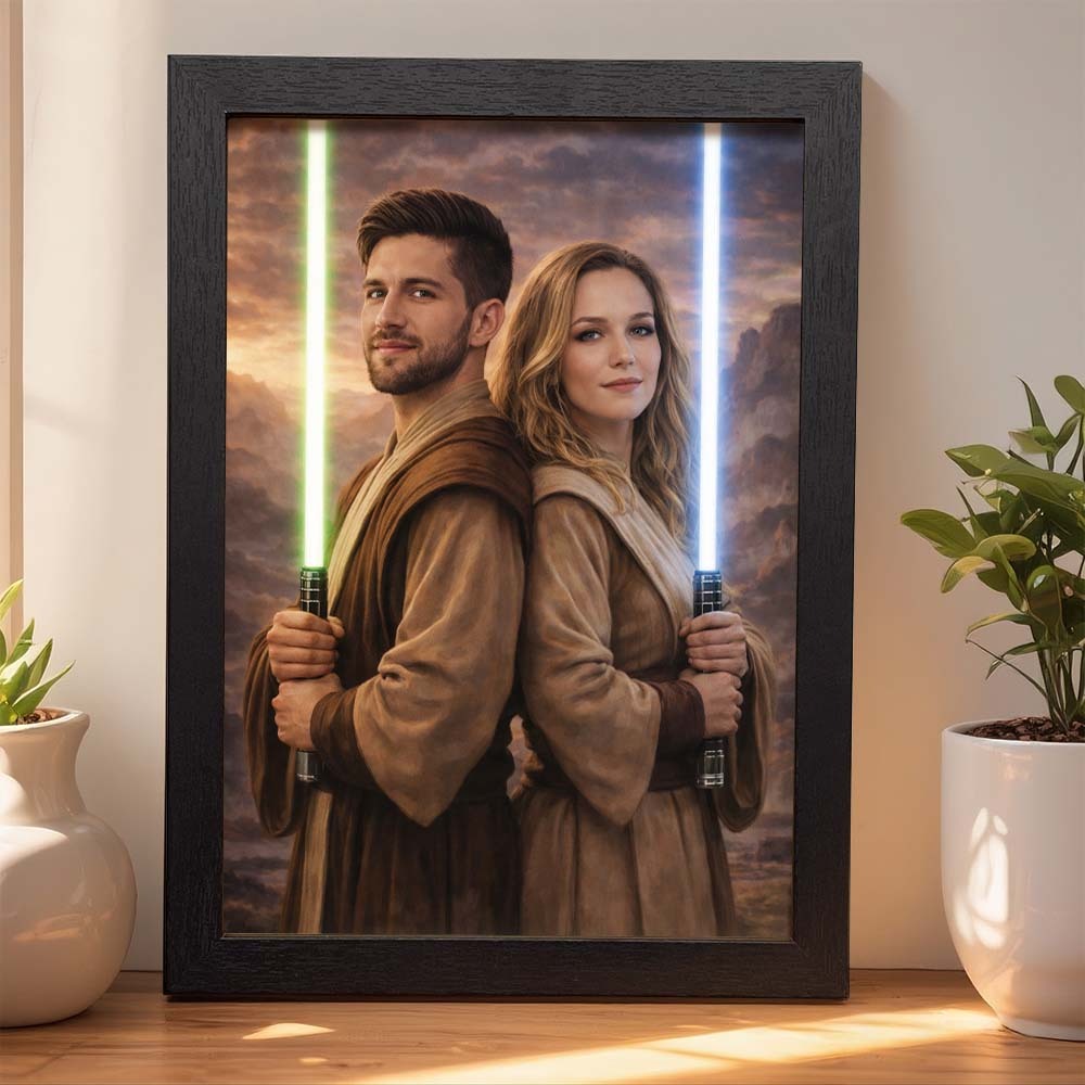 Custom Lightsaber Galactic Hero Couple Portrait Frame Gift Valentine's Day Gifts for Couple - namenecklace