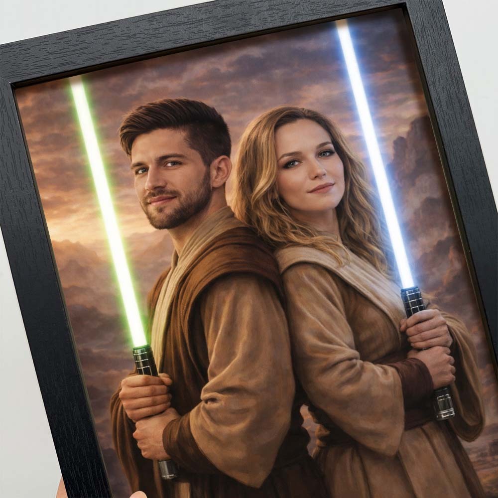 Custom Lightsaber Galactic Hero Couple Portrait Frame Gift Valentine's Day Gifts for Couple - namenecklace
